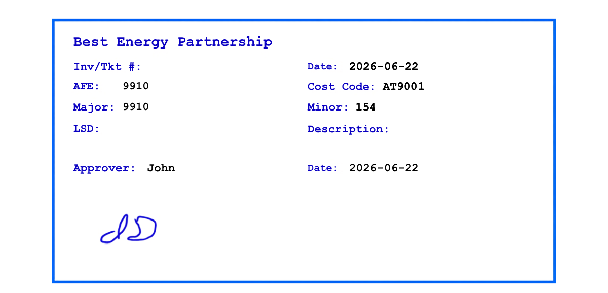 Example of an accounts payable coding stamp